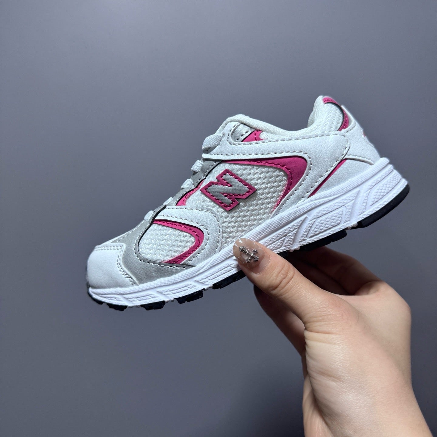 New Balance 408 enfant blanc gris rose - vue 5