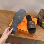Mules Hermès Kelly Taupe Foncé