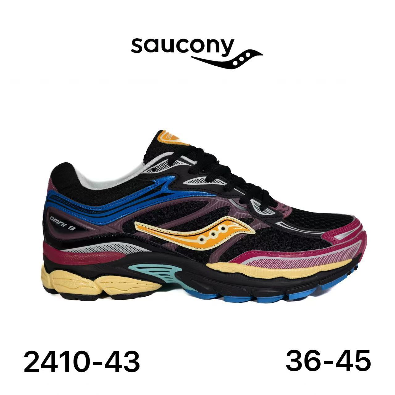 Saucony ProGrid Omni 9 noir, bordeaux & or - lot de 12