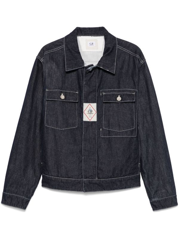 Surchemise C.P. Company bleu oxford - portée profil