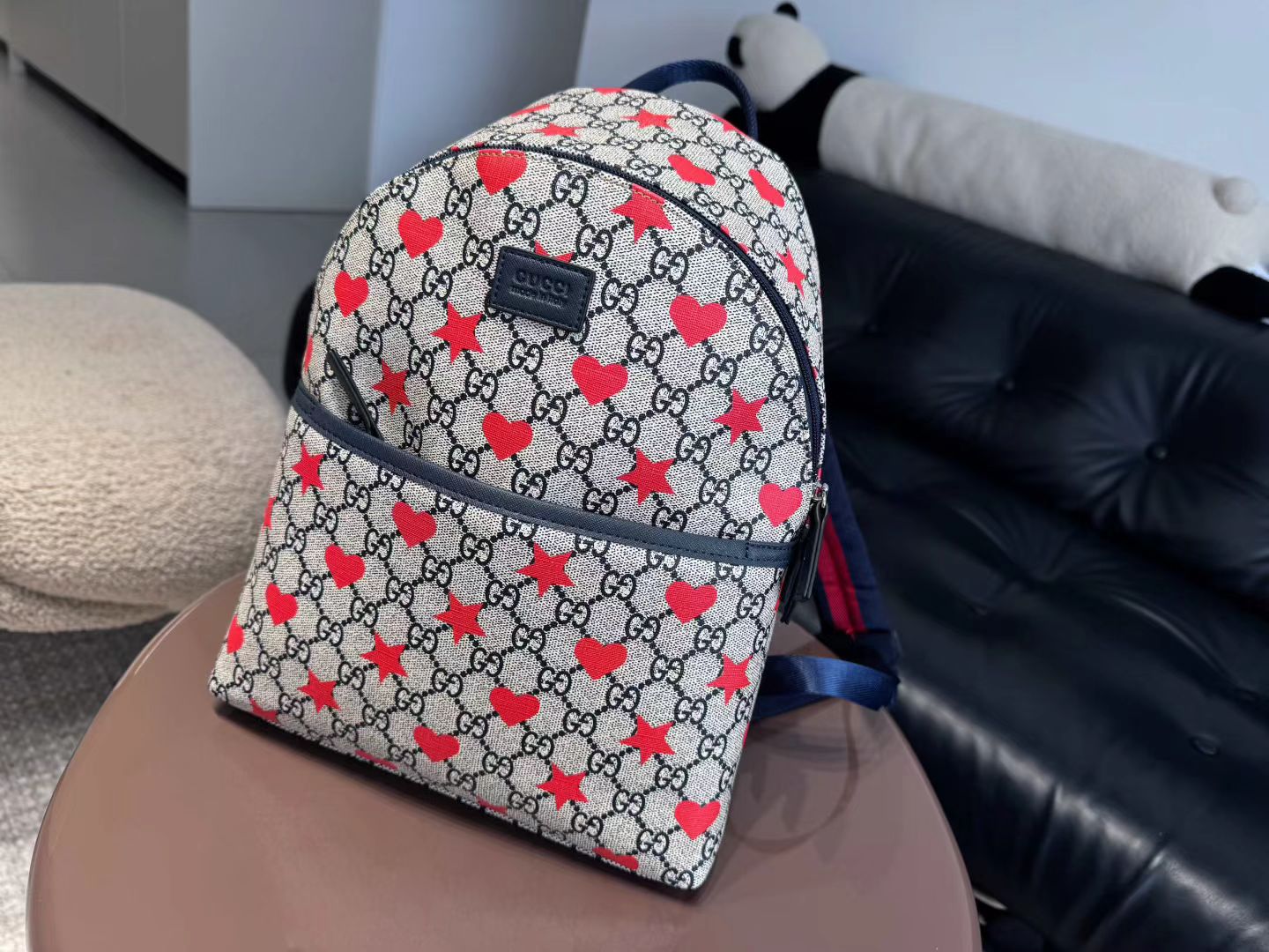 Petit Backpack Gucci GG Marmont Enfant Beige Cœurs Rouges - Vue 3/4