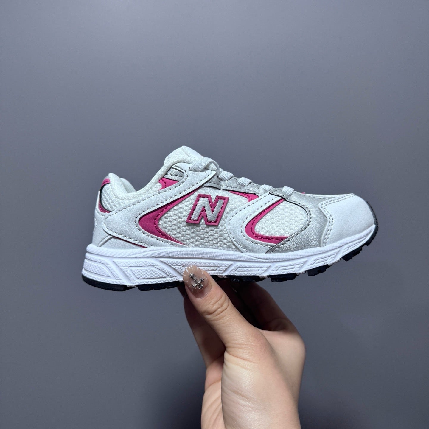 New Balance 408 enfant blanc gris rose - vue 4