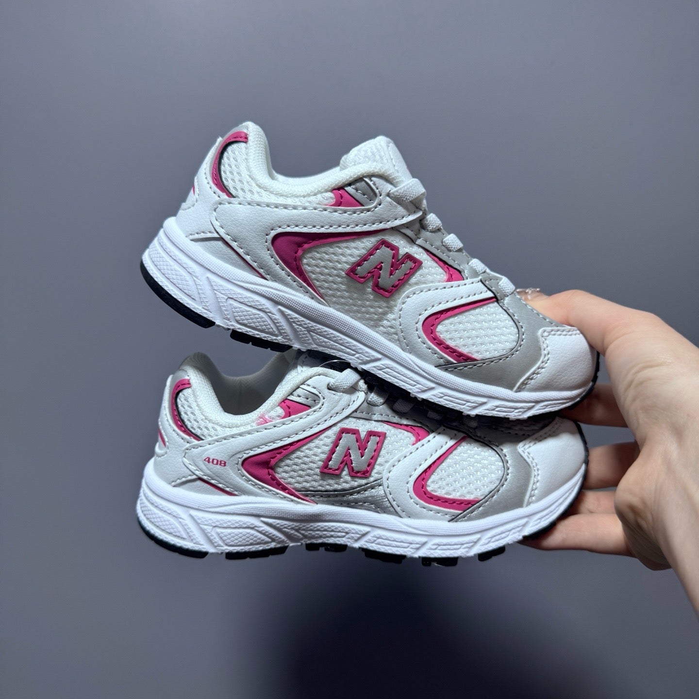 New Balance 408 enfant blanc gris rose - vue 2